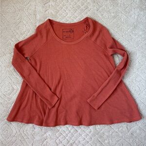 We the Free People Peach Thermal Long Sleeve Shirt Women's Size Small Boho Top